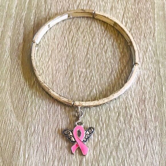 “Breast Care Awareness” Stretchy Bangle Charm Bracelet - Picture 1 of 4